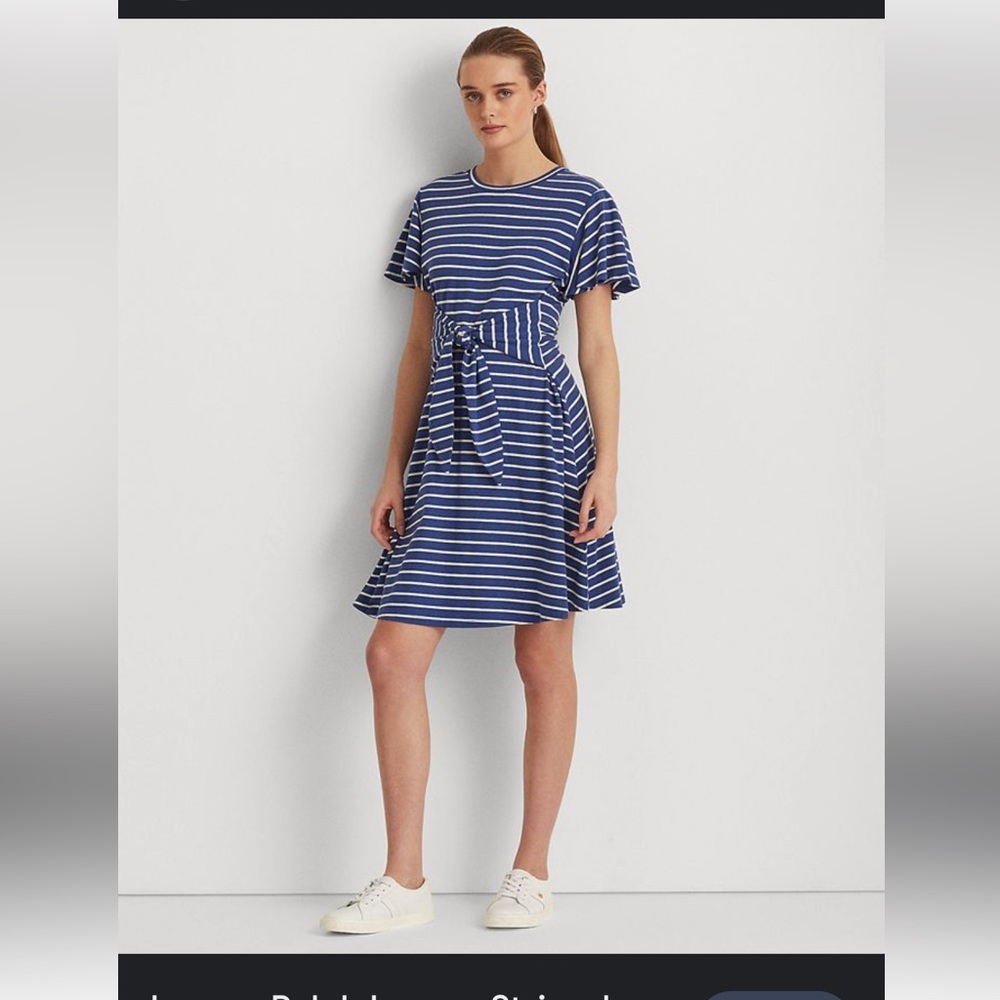 Lauren Ralph Lauren striped dress tie waist 14